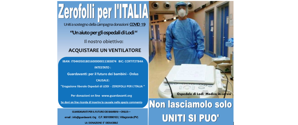 Gli Zerofolli uniti lanciano l’iniziativa “un aiuto per gli ospedali di Lodi – Zerofolli per l’Italia”