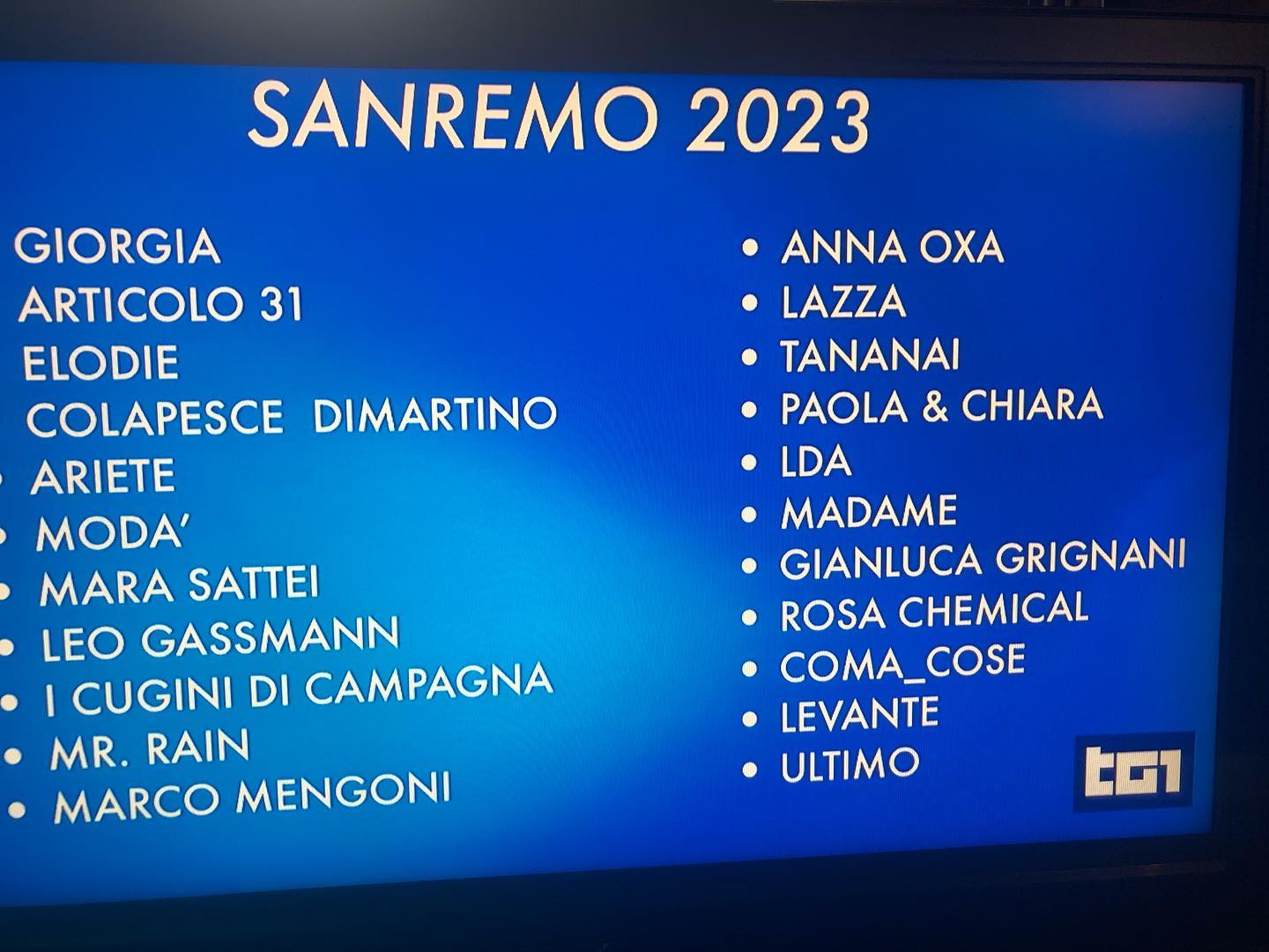 Sanremo 2023 | Annunciati al tg1 delle 13:30 i 22 Big in gara
